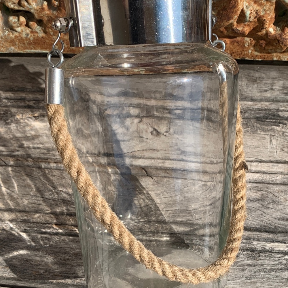 Glass Lantern Vase with Rope Handle - Clear Glass - Picture 6 of 11
